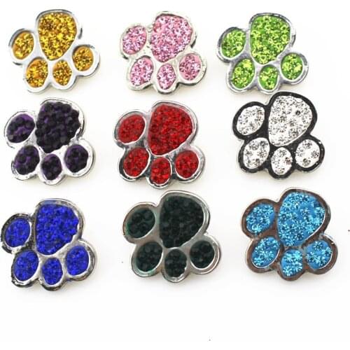 Full Rhinestone 10pcs Mix Color Crystal Dog Paw Footprint Snap Buttons fit 18mm Snap Bracelets Bangles DIY Snap Jewelry Charms