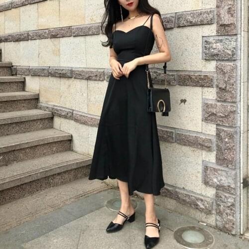 2 Colors Black Burgundy Long Women Backless Straps Dress Summer Sexy Elegant Party Vacation Beach Dress Korean Runway 2020