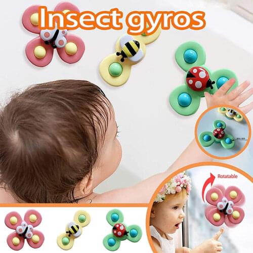 2021 Cute Insects Suction Cup Spinner Toy Baby spiral Games Rattle For kids Spin Top Bath bathroom shower sensory Montessori Toy
