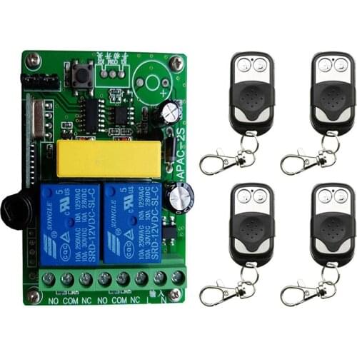 433MHz Universal Wireless Remote Control AC 220V 2CH Relay Receiver Module RF Switch 2 Button Remote Control Gate Garage opener