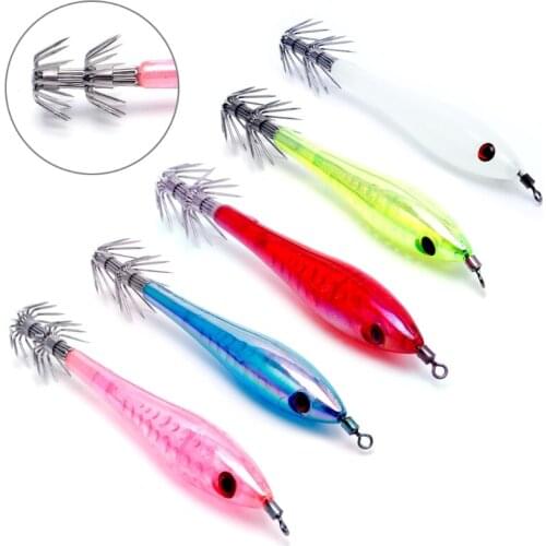 5Pcs/Set Glow In Dark Luminous Squid Cuttlefish Fishing Lures Tackle Jig Bait Hooks