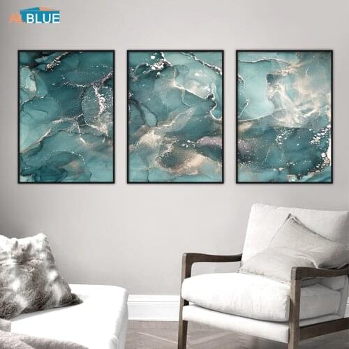 Abstract Starlight Painting Green Marble Poster Luxury Canvas Print Wall Art Picture Home Decor Nordic Current For Living Room