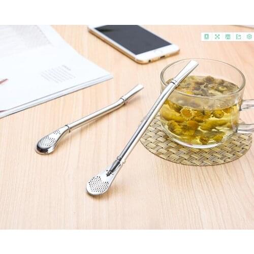 Fast shipping Coffee Spoons Heat Resisting Stainless Steel Drinking Straws Tea Strainer Non Slip For Kitchen Bar Supplies