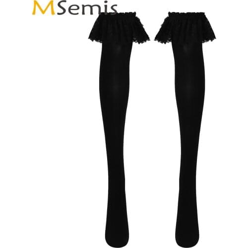 Women Girls Stockings Sexy Lace Trimmed Thigh High Stocking Kawaii Japanese Anime Hosiery Lingerie Elastic Over Knee Long Socks
