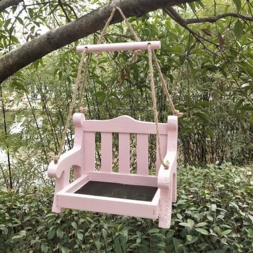 Wooden Animals Feeder with Swing Chair Shaped Durable Washable Unique Suit for Outdoor Courtyard Yard Garden TS1