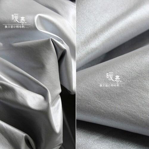 Stretch Spandex Cotton Fabric Bright Silver Imitation Leather DIY Patches Locomotive Coat Tights Leggings Dress Designer Fabric
