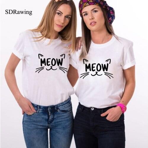 Funny meow cat print cotton t shirt for women girl friend cat lover Graphic Tees summer tops drop ship candy colors