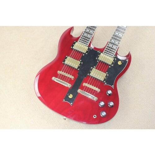Red double head guitar, rosewood fingerboard, basswood body, can be customized