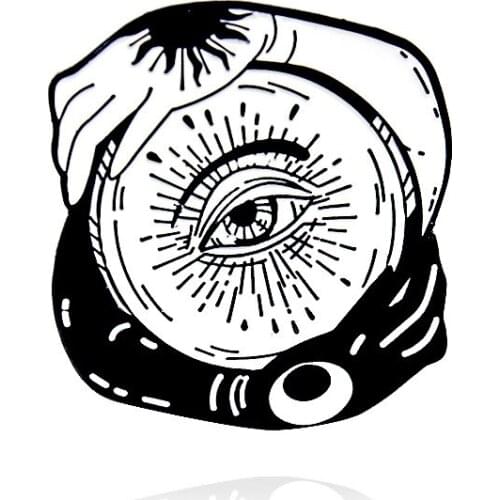 HOSENG Arms Around Eye Black And White Enamel Punk Brooch Fashion Coat Dress Punk Jewelry Badge Pin Halloween Gift HS_380