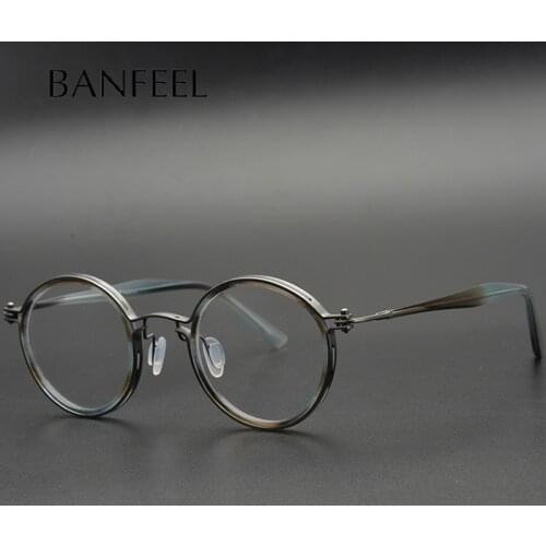 IP Pure Titanium&Acetate Glasses Frame Men Round Optical Prescription Eyeglasses Women Hand Made Japanese Eyewear Retro Oculos