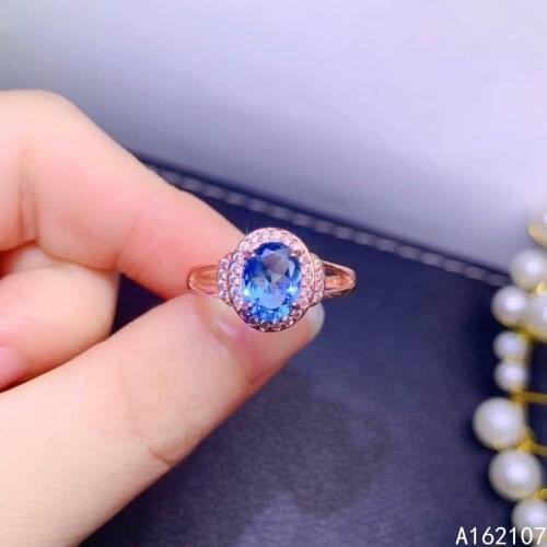 Exquisite Jewelry 925 Sterling Silver Girls Luxurious Vintage Oval Gem Blue Topaz OL Style Adjustable Ring Support Detection