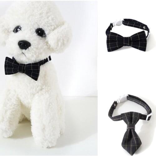 Plaid Bowknot Cat Collar Breakaway Adjustable Puppy Chihuahua Bow Tie Cotton Pets Cat Collars Kitten Necklace Pet Accessories