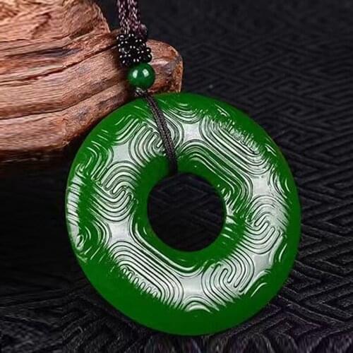 Dropshipping Green HETIAN Jades Donut Pendant Necklace Hand-carved auspicious clouds Pendants Women Mens Fashion Jewelry