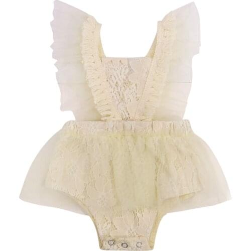 2021 0-24M Cute Toddler Baby Girl Romper Princess Flower Lace Tassel Square Collar Backless Playsuit Tutu Dress Summer Outfit