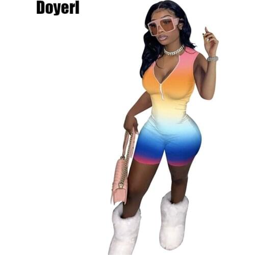 Tie Dye Bodycon Rompers Womens Jumpsuit Shorts Summer Party Club Workout Biker Shorts Rompers Playsuits Zipper Skinny Jumpsuits