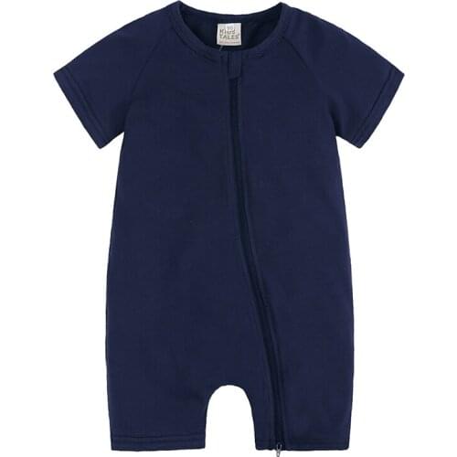 New Baby Girl Boy Rompers Solid Color O-Neck Zipper Cotton Short Sleeve Infant Pajamas Toddler Jumpsuit Bodysuit for Newborn