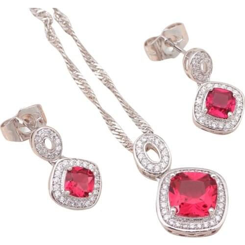 New arrival Silver filled Red garnet crystal & AAA Zirconia Fashion jewelry sets Earrings Necklace Fashion Jewelry JS426A