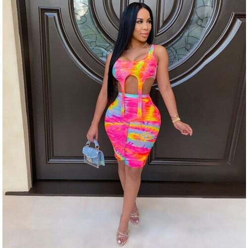 TNNAOFF Tie Dye 2 Piece Set for Women Summer Vacation Outfits Sleeveless Sling Tank Sexy Biker Shorts Lounge Wear Matching Sets