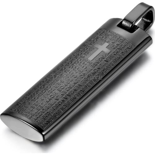 New Personality 316L Stainless Steel Mens Womens Spanish Lords Prayer Cross Pendant Necklace Black Color colgantes hombre