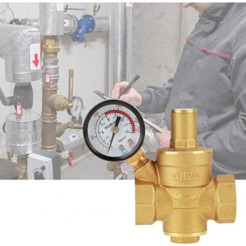 DN20 NPT 3/4'' Regulator Brass Water Pressure Regulator Reducer PN 1.6 Adjustable With Gauge Meter for Hydraulic/Water Purifier