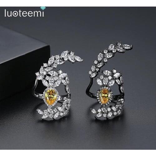 LUOTEEMI Gun Black Gothic Resizeable Cocktail Rings for Chic Women Girls Party Finger Rings Paved AAA CZ Fashion Jewelry Gift