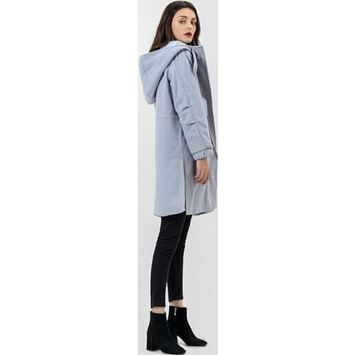 （without fur）Mishow hooded Wool Blends women coats 2019 spring long straight outwear covered button casual tops MX16D9615