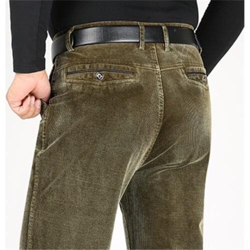 Men Cotton Full Length Straight Straight Loose Corduroy Trousers Men Casual Pants Thick Autumn Winter Pants