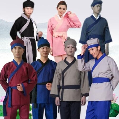 Men Ancient Costume Hanfu Traditional Ancient Restaurant Features Chinese Hanfu for Men Folk Costume Outfit Servant Suit
