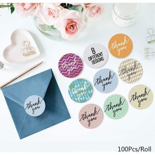 100Pcs/Roll Paper Seal Label Thank You Stickers Custom Gift Box Bake Decoration