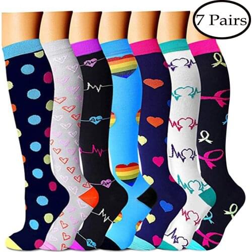 Unisex 7 Pairs Autumn Winter Compression Socks Men Women Sports Cartoon Anti-fatigue Relief Pain Diabetic Compression Socks