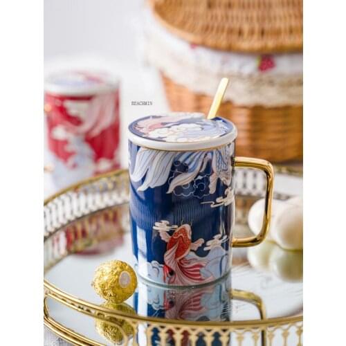 The New Chinese style Ceramic Mug Carp Pattern Coffee cup Kitchen Tool Christmas Gift