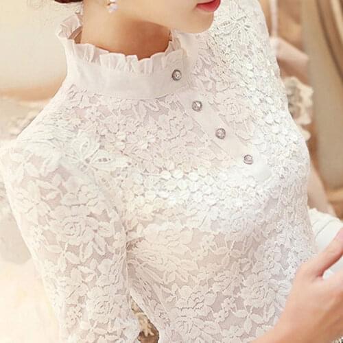 2020 New Turtleneck Lace Women Blouse And Shirts Solid Slim Sexy Elegant Fashion Lady Shirts All Match Outwear Coat Tops
