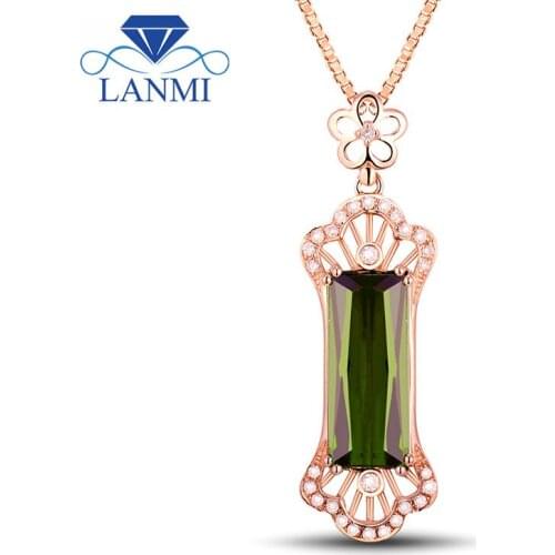 New Wholesale Jewelry Pendants Rectangular Cut Natural Tourmaline Diamond 18K Rose Gold Pendant WU42TOU