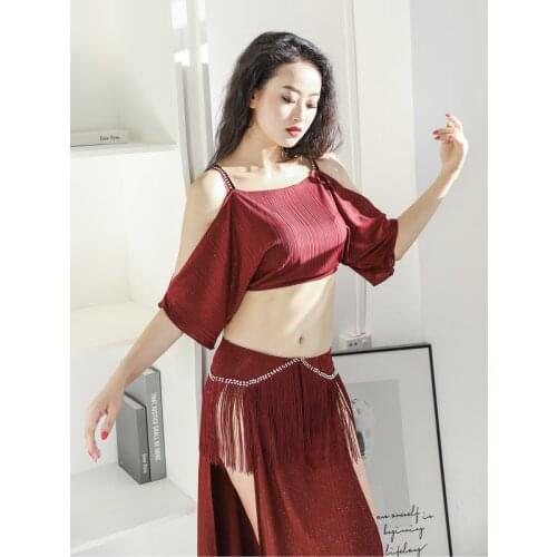 New style belly dance womens elegant sexy blouse + split fringe long skirt oriental dance costume suit for professional dancers