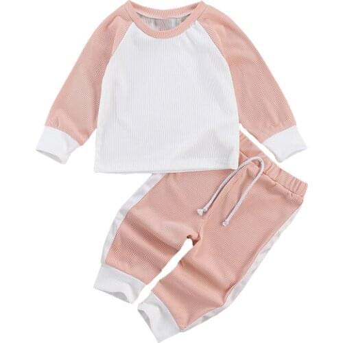 Baby Girls Boys Long Sleeve Patchwork Sweatshirt Top Drawstring Trousers Suit Pullover Top Elastic Pants Children Autumn Clothes