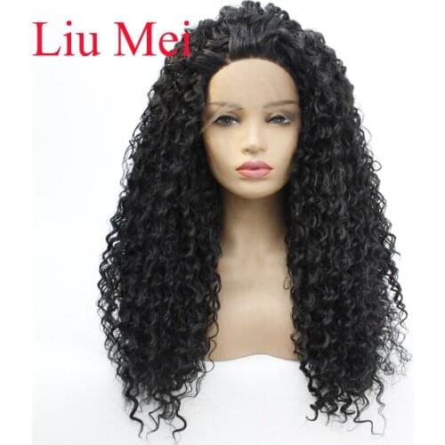 Curly Wig Synthetic Lace Front Wig 1B# 26inch Cosplay Hair Long Natural Black Color Afro Kinky Curly Wigs for Black Women