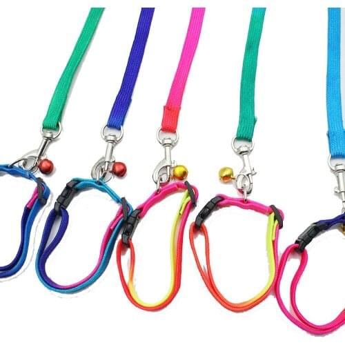 Pet Rainbow Dog Cat Collar Leash With Bell Nylon Dog Leads Colorful Traction Rope & Harness