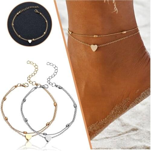 Simple Heart Female Anklets Barefoot Crochet Sandals Foot Jewelry Leg New Anklets Bracelets Women Leg Adjustable Couple Jewelry