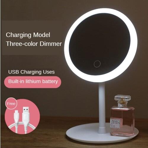 Touch Storage Makeup Mirror With LED Natural White Daylight Vanity Mirror 3 Modes Bright Adjustable With Stand For Tabletop