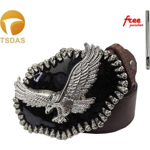 Silver Belt Buckle Mens Belt Accessories Waistband Western Cowboy Eagle Belt Buckle with Belt As Birthday Gifts