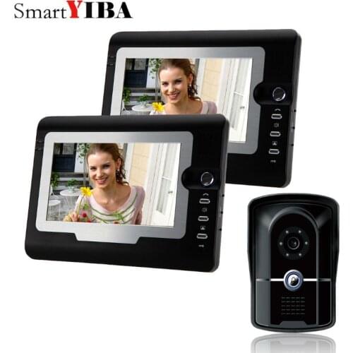 SmartYIBA 7`` video intercom video doorphone speakerphone intercom system black 2pcs monitor outdoor with waterproof & IR camera