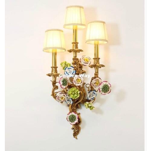 Modern Copper Wall Lamp Golden W36cm H70cm 3L Ceramic Wall Sconce Lighting Copper Wall light Decoration Lamp AC 100% Guaranteed