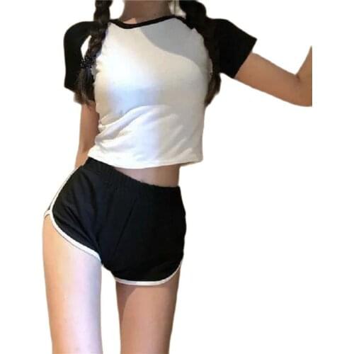 Tracksuit Women 2021 Summer New Style Short-Sleeved Sports Suit Short Cropped Female Leisure Two Piece Set Women TYJTJY