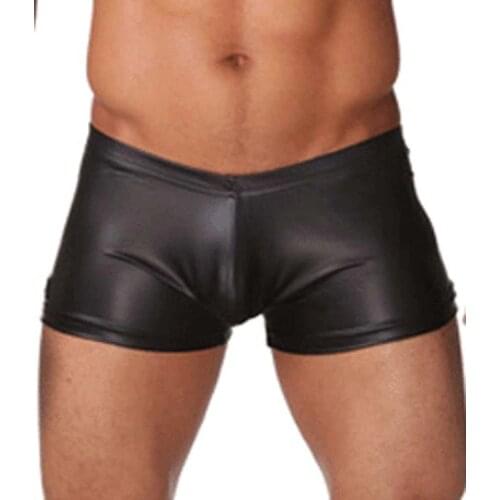 Hot selling!1pcs Mens gay underwear black smooth patent leather imitation leather boxers Men show imitation leather pants