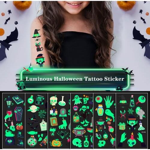 Halloween Decoration 2021 Luminous Tattoo Sticker Child Kid for Happy Birthday Party Decor Halloween Party Kids Favor Supplies