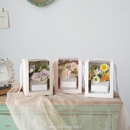 Flower Packing Boxes Clear Window Transparant Square Shape Portable Gift Packing Boxes Wedding Gift Paper Boxes Flower Bags