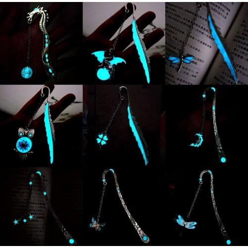 Vintage Dragon Bookmarks Page Marker Pendants Gift for Teachers Students Luminous Owl Dragonflies Carved Hook Feather Book Clip