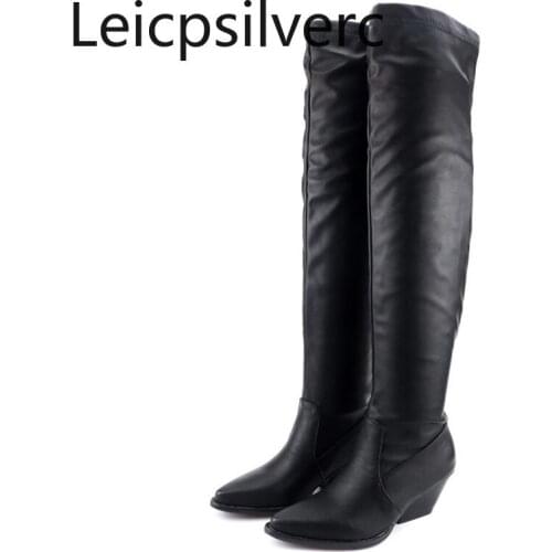 Womens Boots Autumn And Winter The New fashion Pointed Thick heel mid heel Womens Over the knee boots plus size 34-48