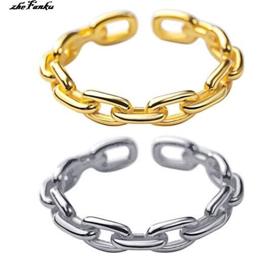 Fashion Geometric Linked Chain Belt Rings Gold Color Adjustable Open Rings For Women Punk Vintage Wedding Jewelry