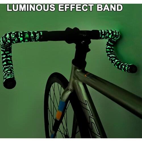 1 Pair Anti-Slip Fluorescent Fixed Gear Bicycle Handlebar Tape PU EVA Shock Absorbing Glow-in-The-Dark Road Bike Handlebar Belt
